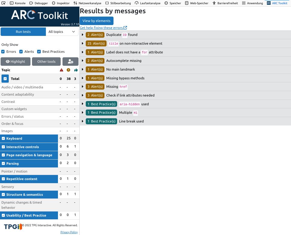 Testergebnis für Tabellen-Seite